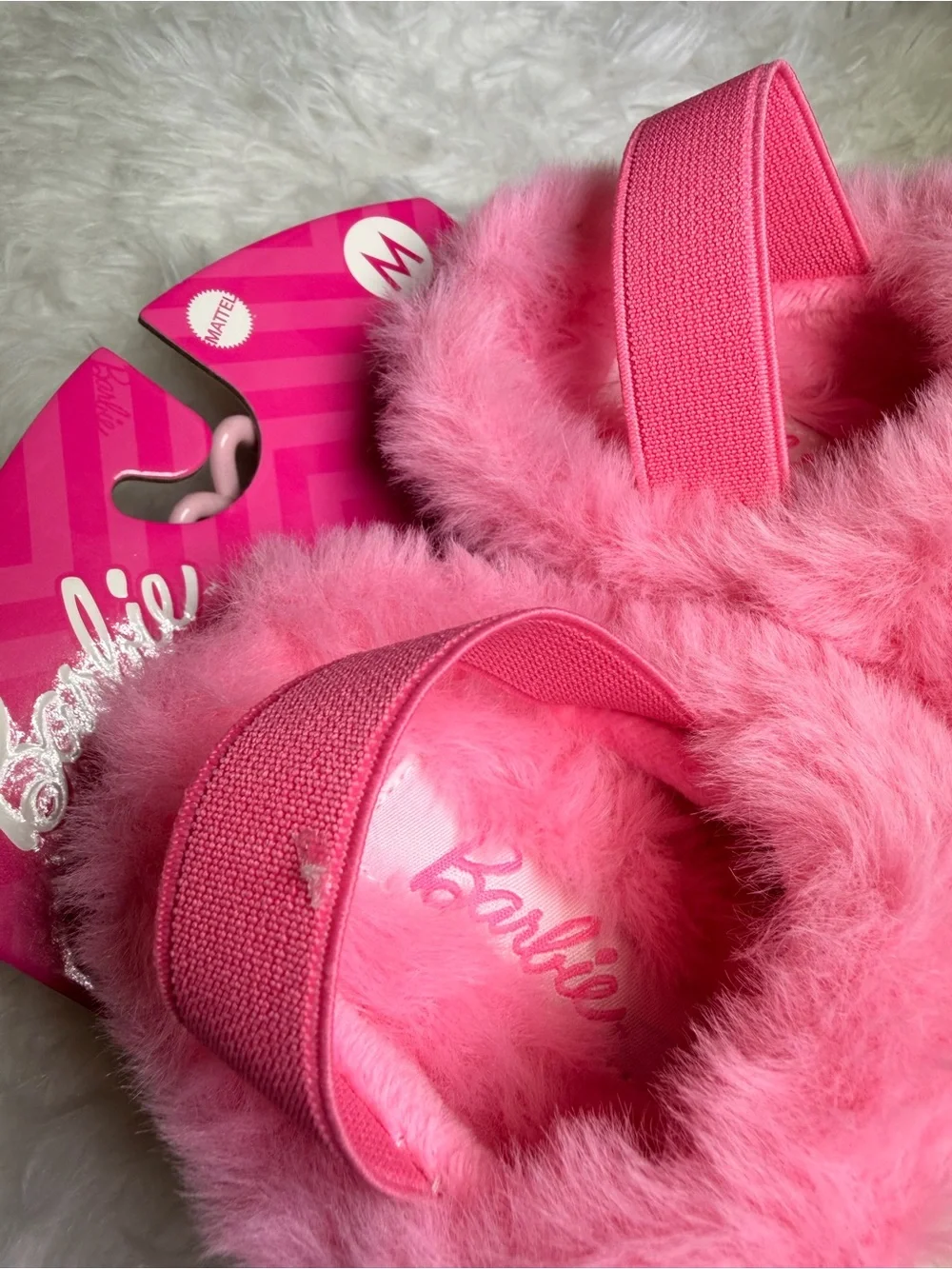 Girls Pink Faux-Fur Pearl Embellished Slip-On Slippers